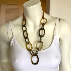 Italian necklace chain, metal with resin oval links, taupe and camel.